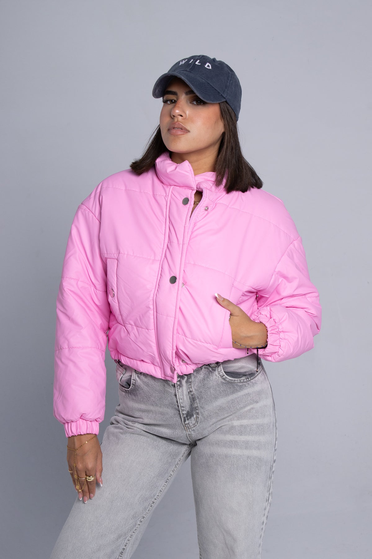 Statement Cropped Puffer Jacket - Pink