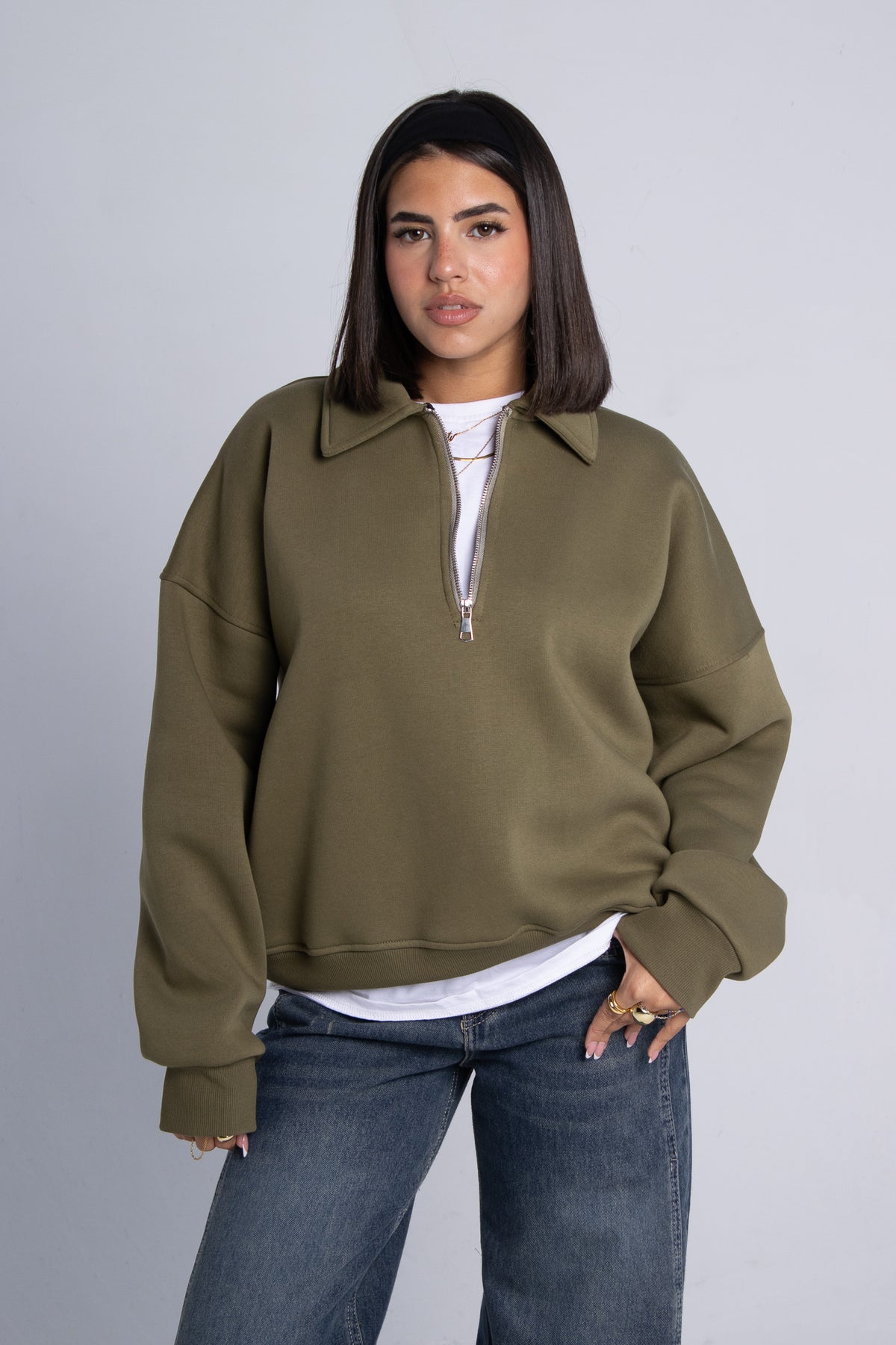 Zip-Up - Sweater - Olive
