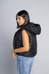 Hooded Cropped Vest - Black