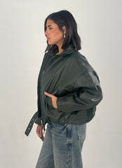 Belted Leather Jacket - Olive