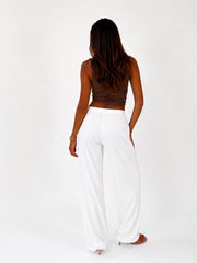 Bow Waist Linen Pants - White