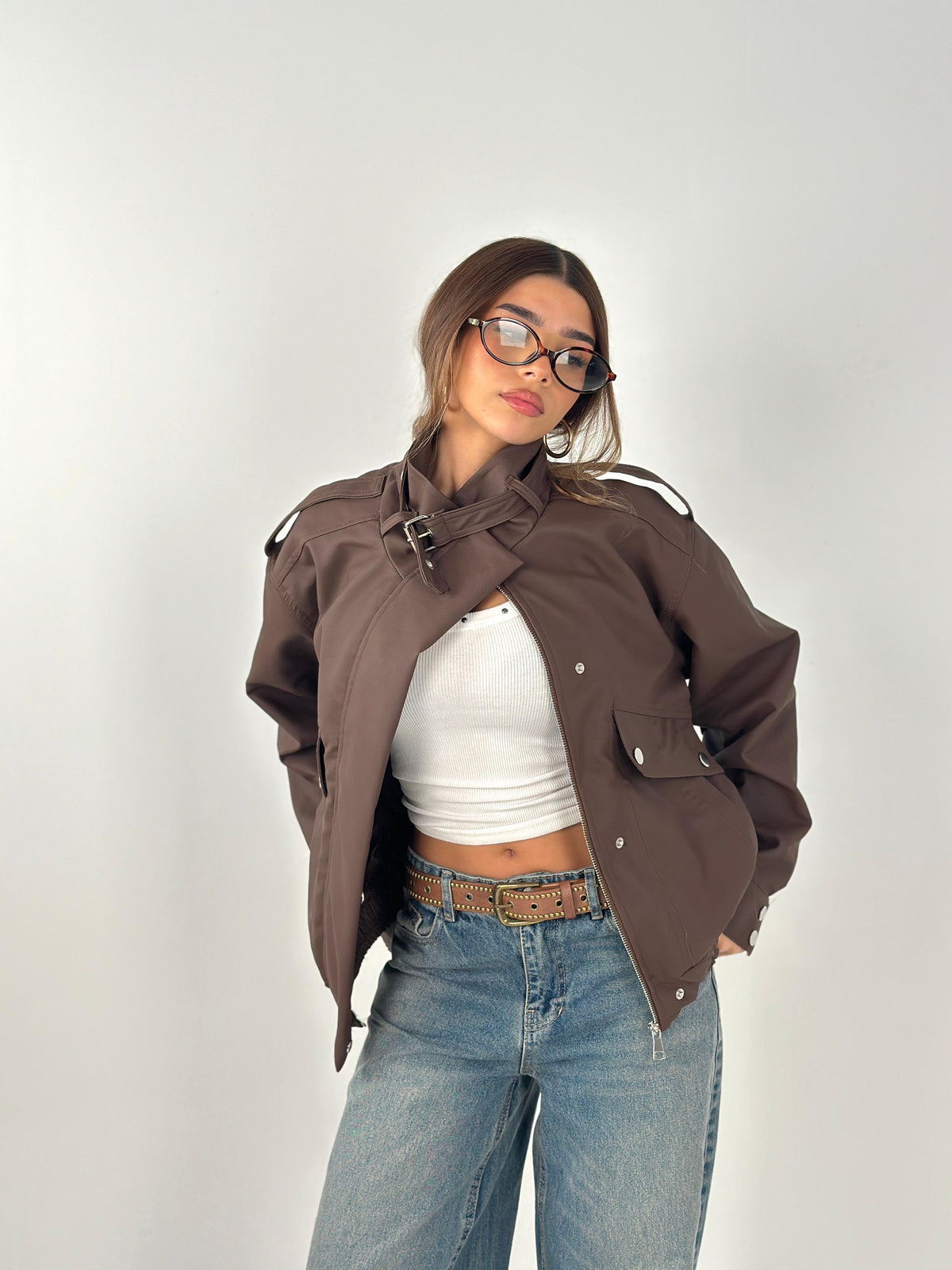 Leather Pockets Jacket - Brown