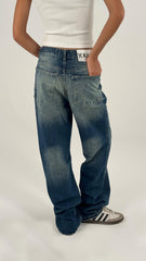 Green Straight Washed Dirty Denim