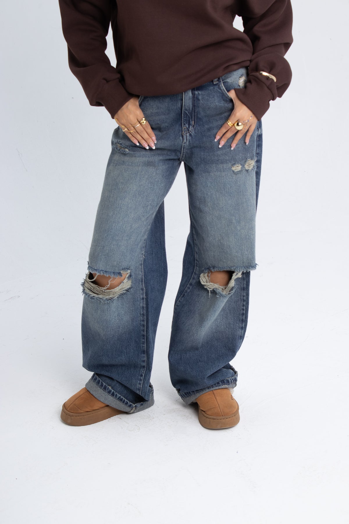 Ripped Wideleg Denim - Dirty