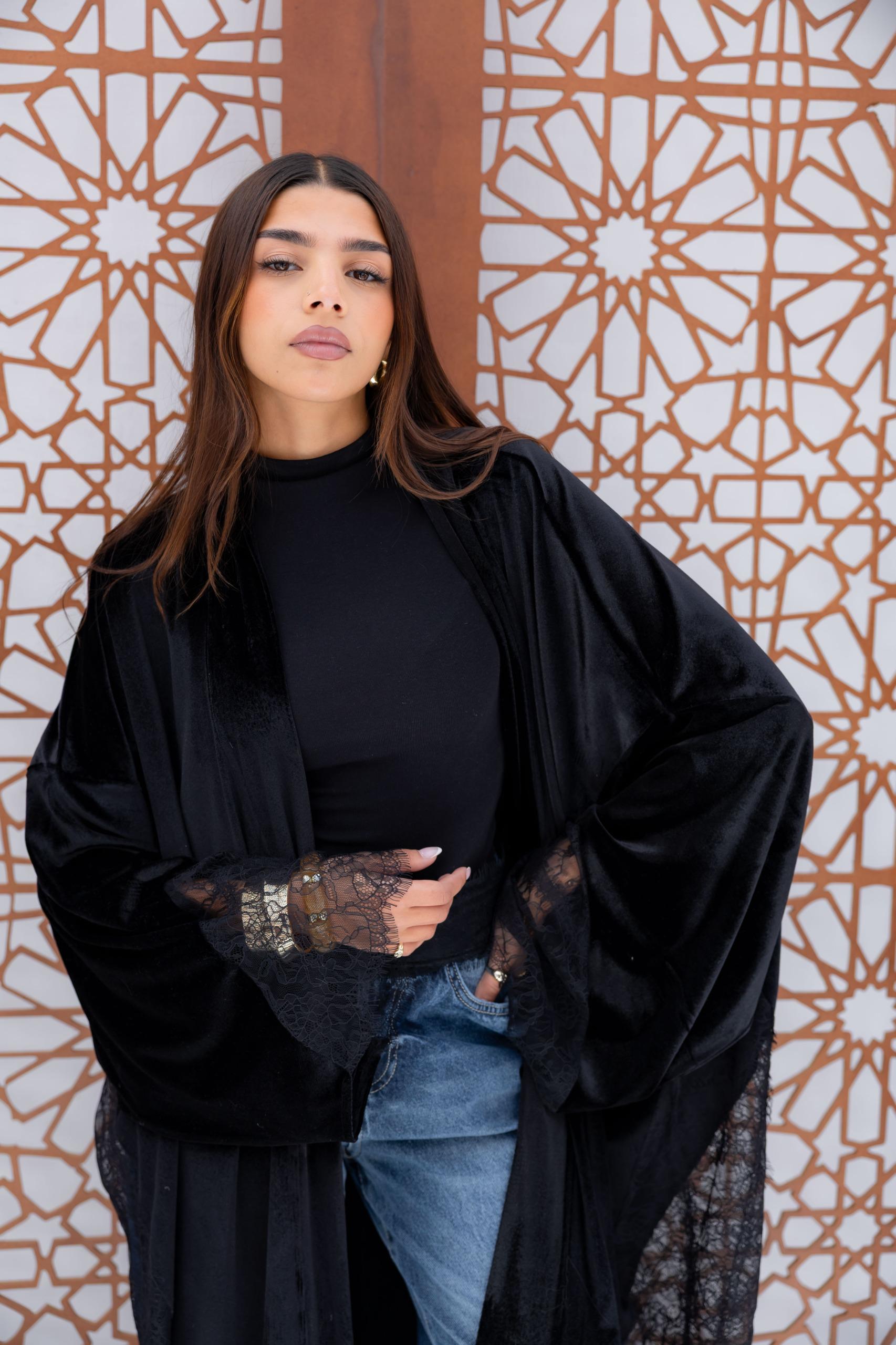 Velvet X Lace Kaftan - Black