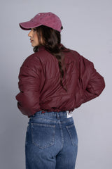 Statement Cropped Puffer Jacket - Burgundy