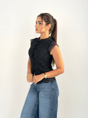 Japanese Lace Vest - Black
