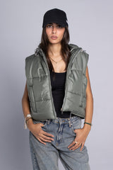 Hooded Cropped Vest - Olive