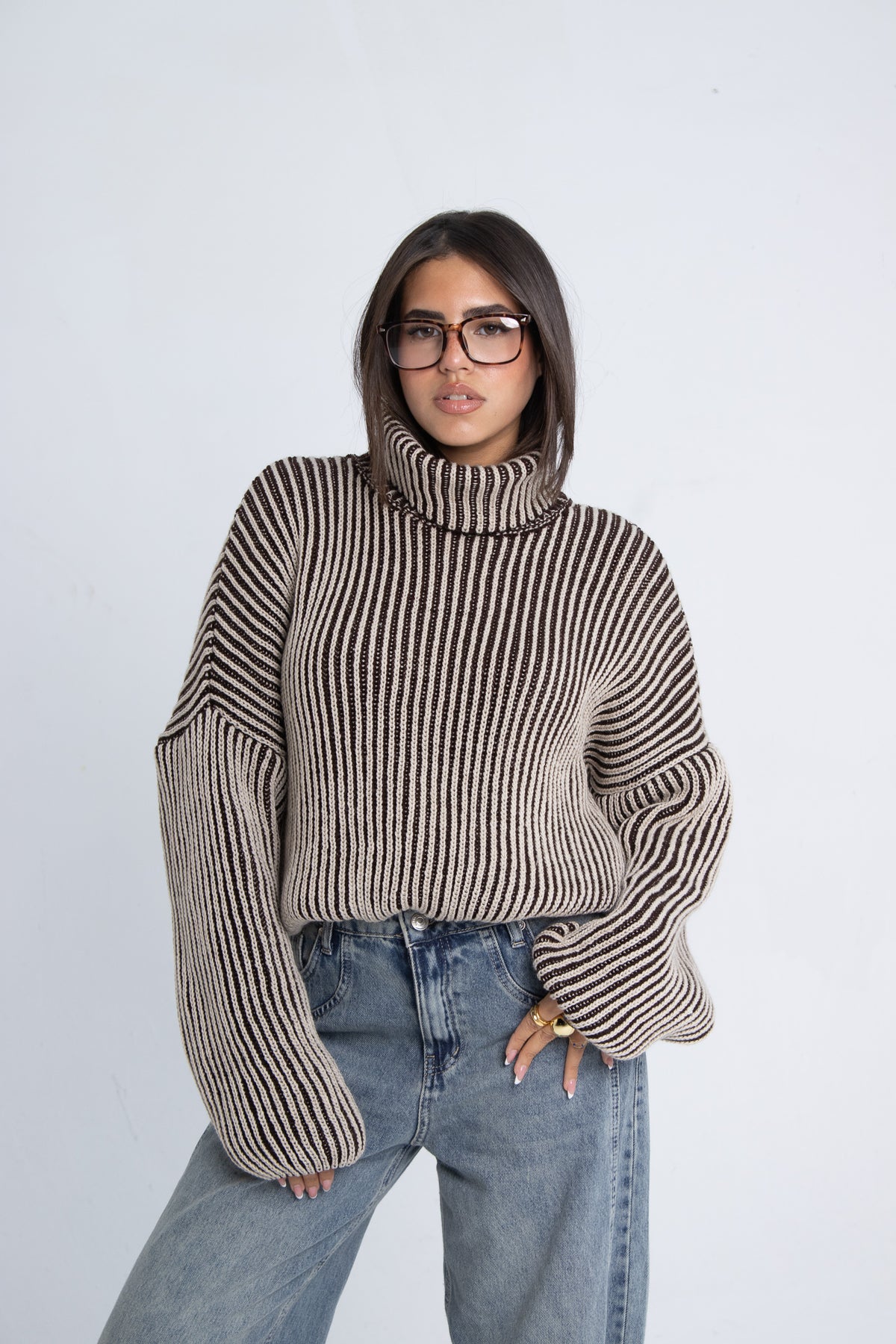 Turtle Neck Sweater - Brown