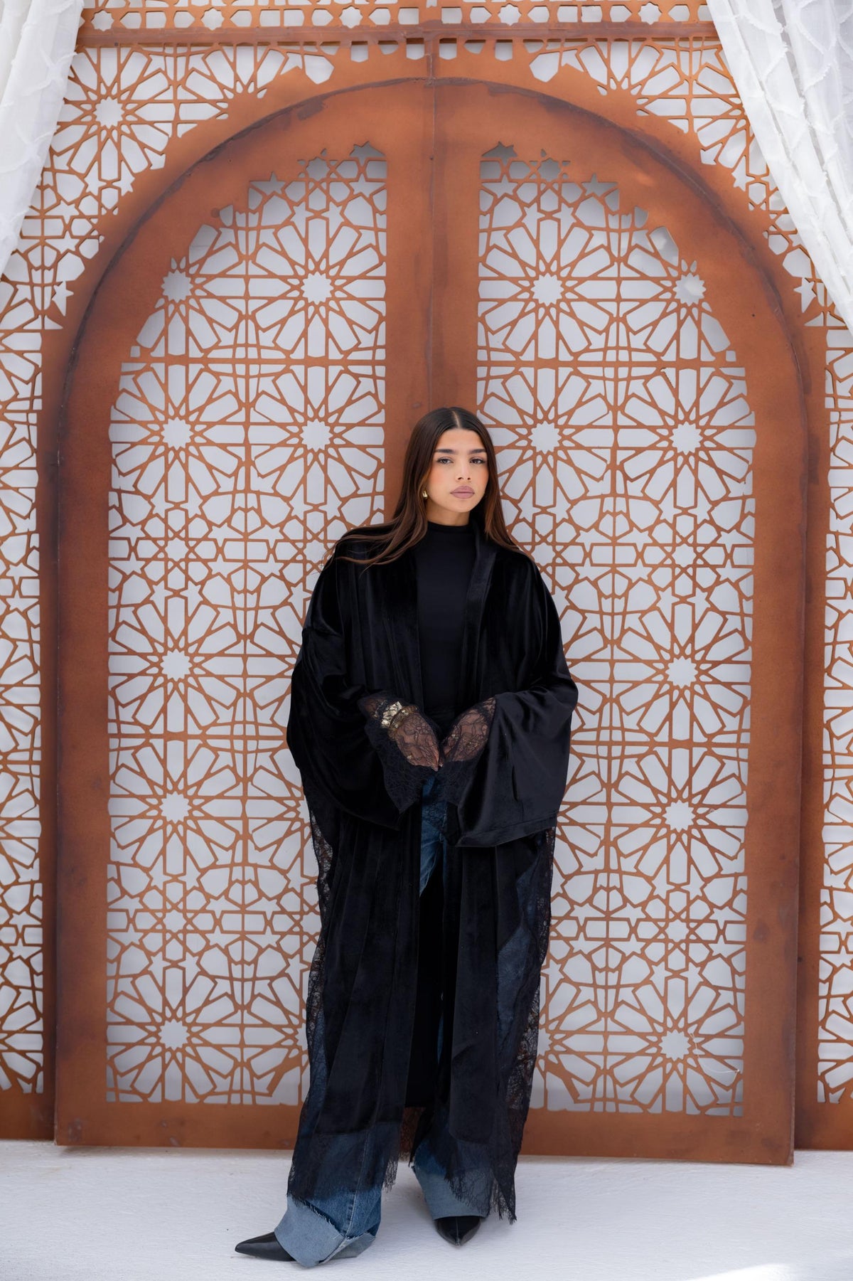 Velvet X Lace Kaftan - Black