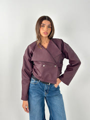 Crisscross Leather Jacket - Burgundy