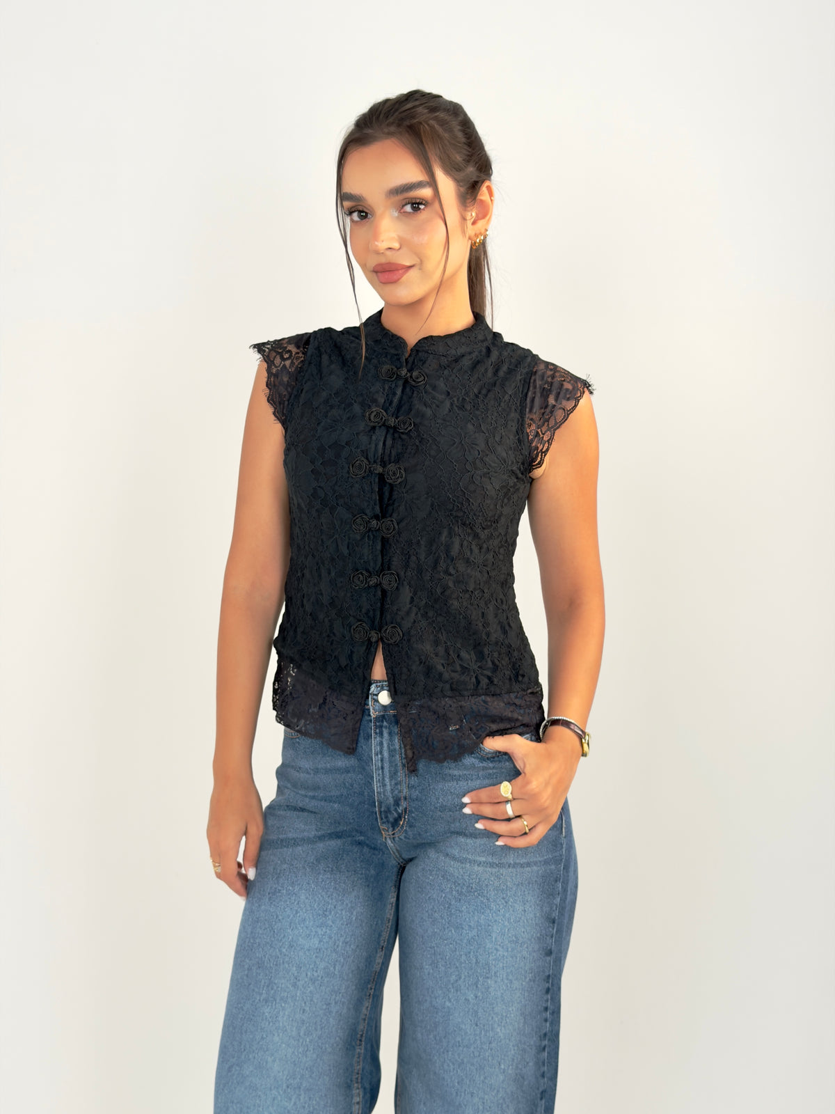 Japanese Lace Vest - Black