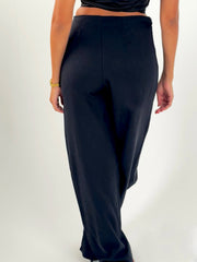 Bow Waist Linen Pants - Black