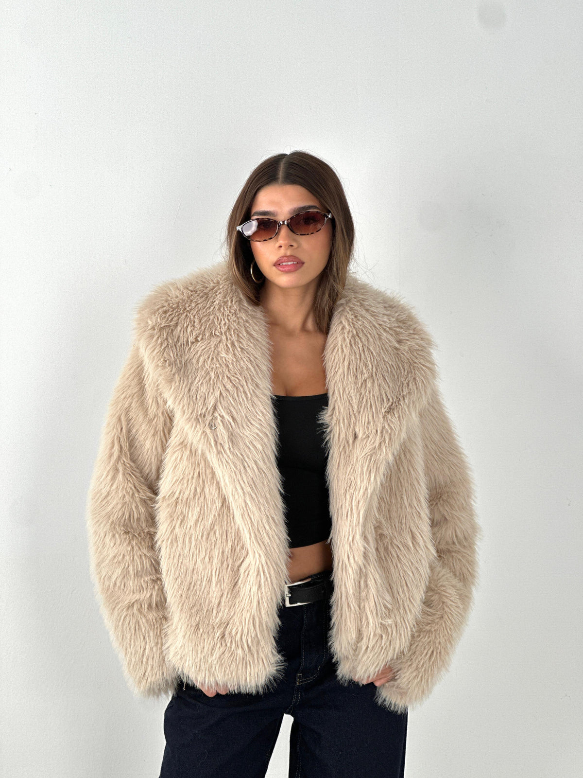 Cropped Fur Coat - Beige