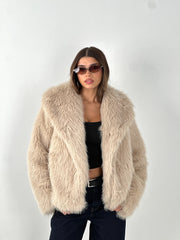 Cropped Fur Coat - Beige