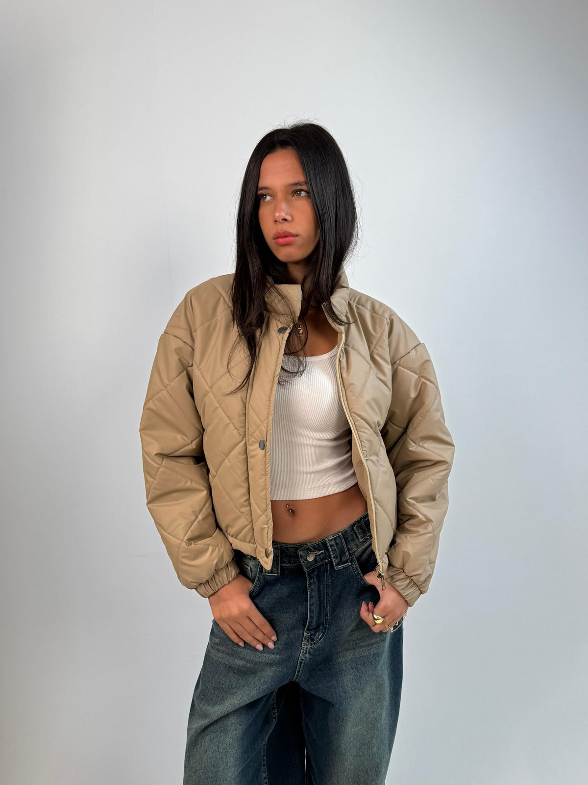Diamond Puffer Jacket - Camel