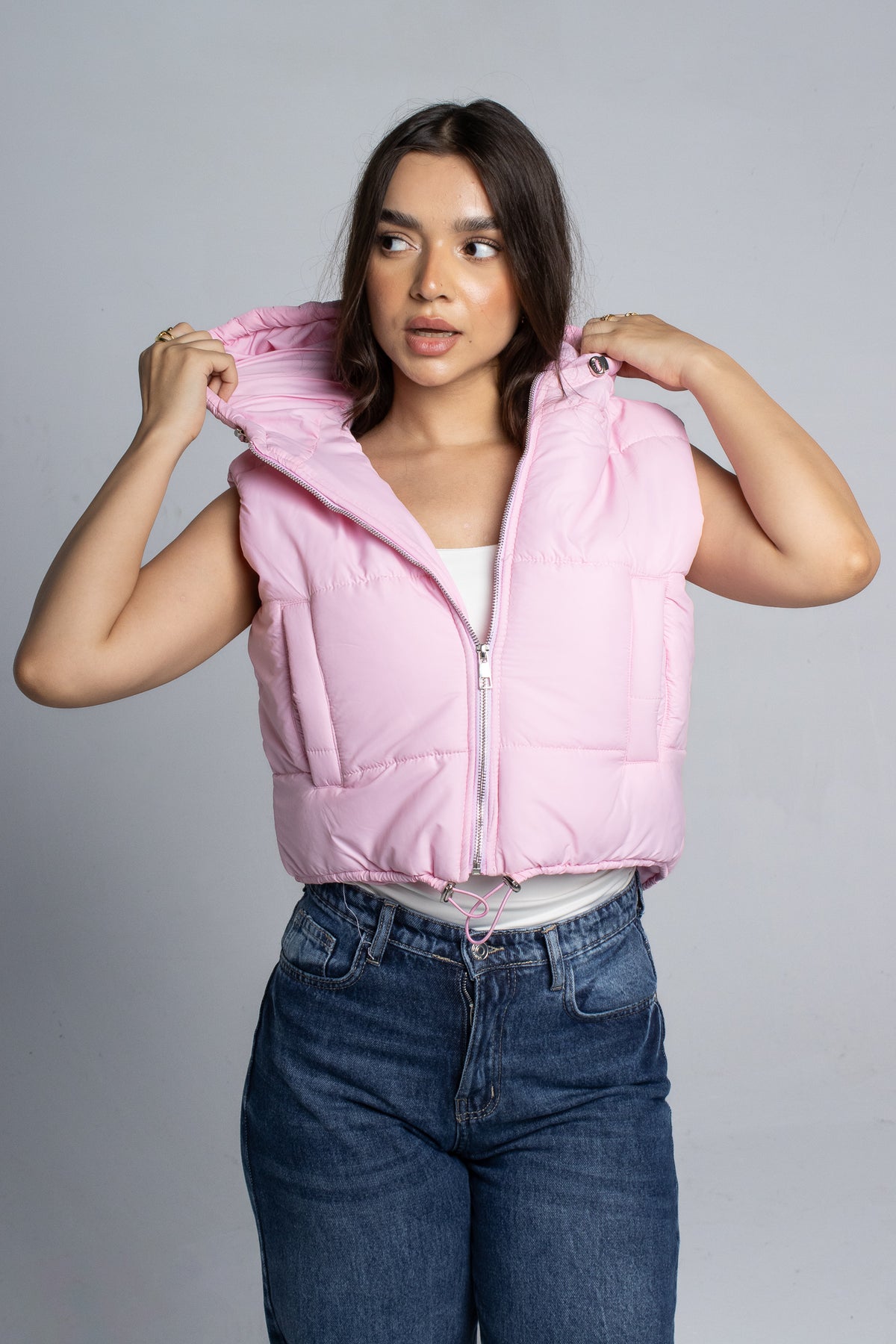 Hooded Cropped Vest - Pink