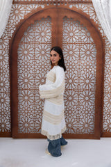 Mesh X Linen Cardigan - White