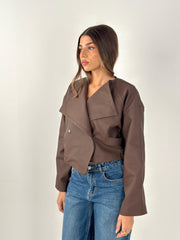 Crisscross Leather Jacket - Brown