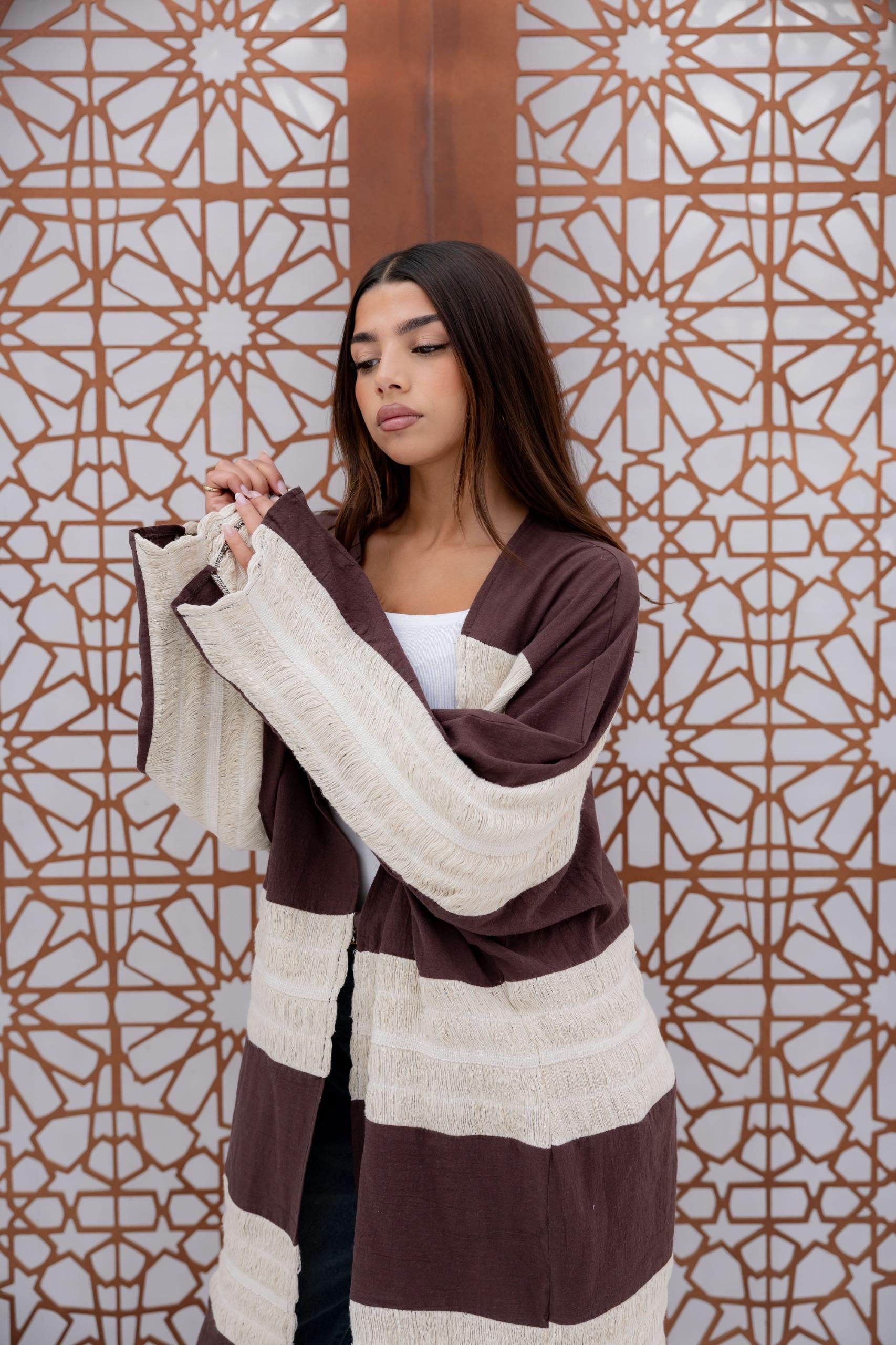 Mesh X Linen Cardigan - Brown