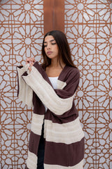 Mesh X Linen Cardigan - Brown