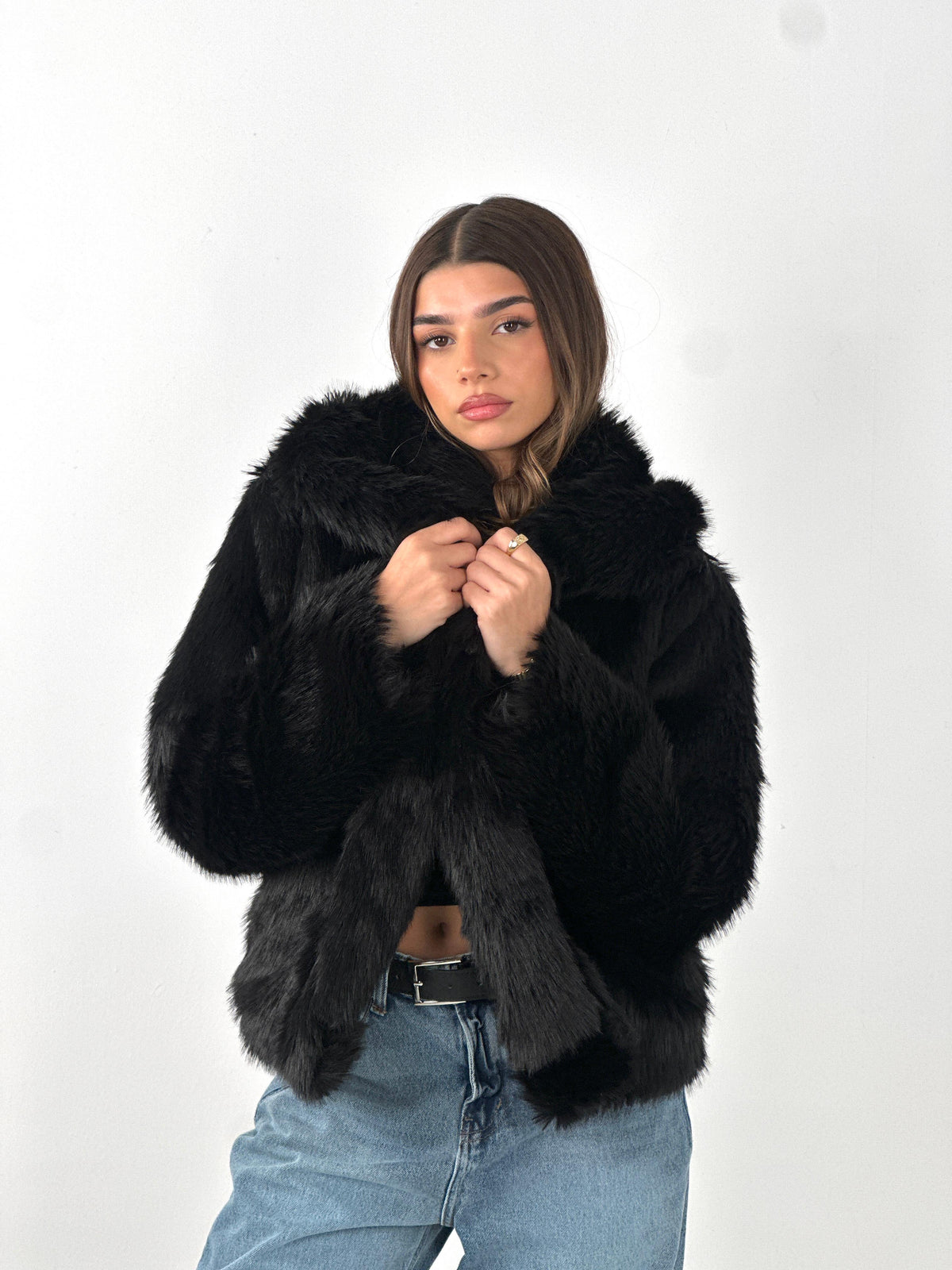 Cropped Fur Coat - Black
