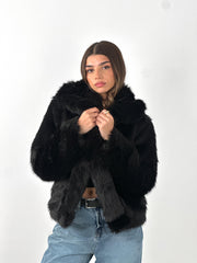 Cropped Fur Coat - Black