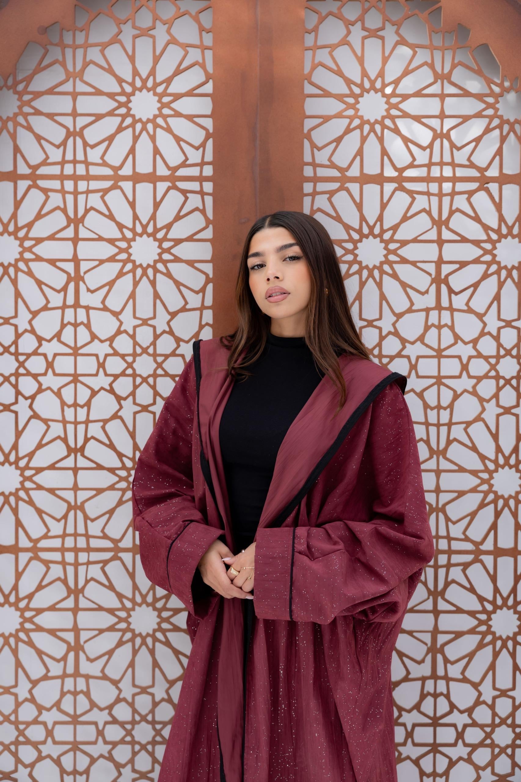 Sparkling Hooded Kaftan - Burgundy