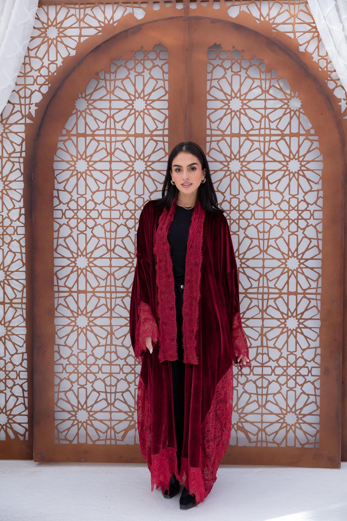 Velvet X Lace Kaftan - Burgundy