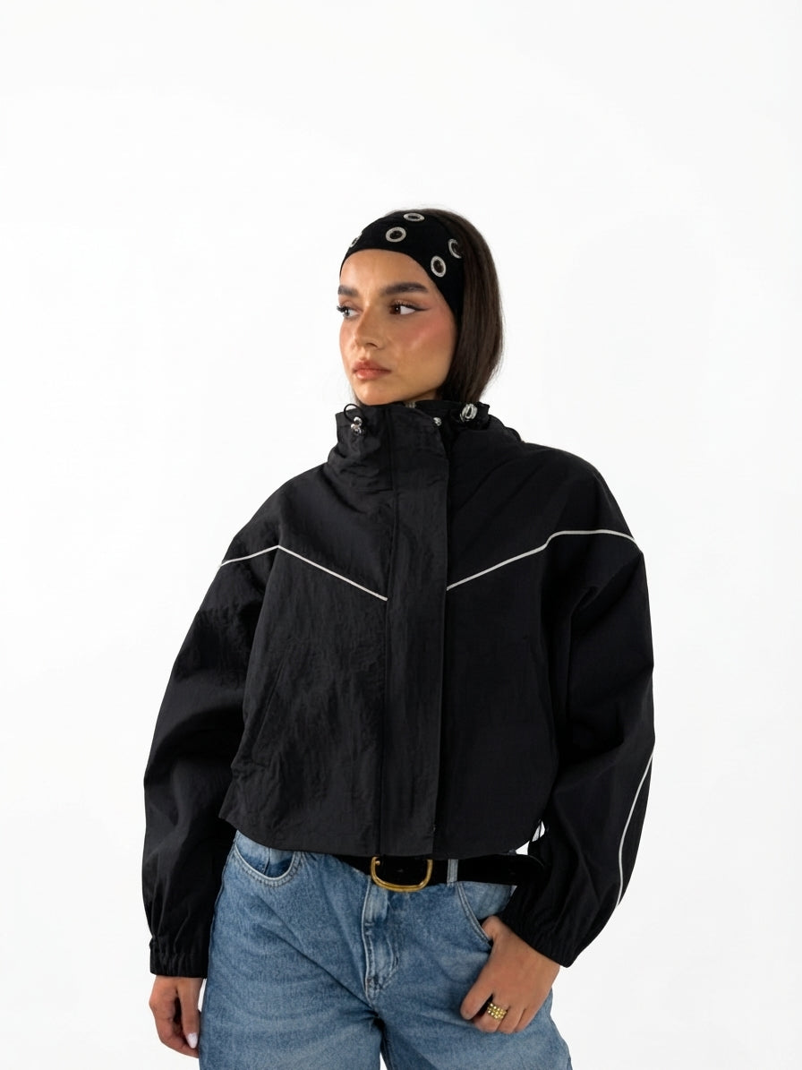 Striped Nylon Jacket - Black