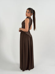 V Lace Dress - Brown