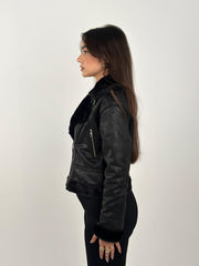 Velvet X Fur Jacket - Black