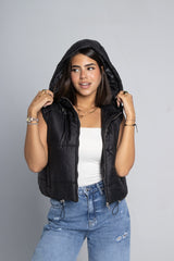 Hooded Cropped Vest - Black