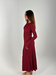 Body Shaped Long Sleeves Dress - Burgundy