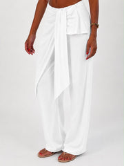 Bow Waist Linen Pants - White