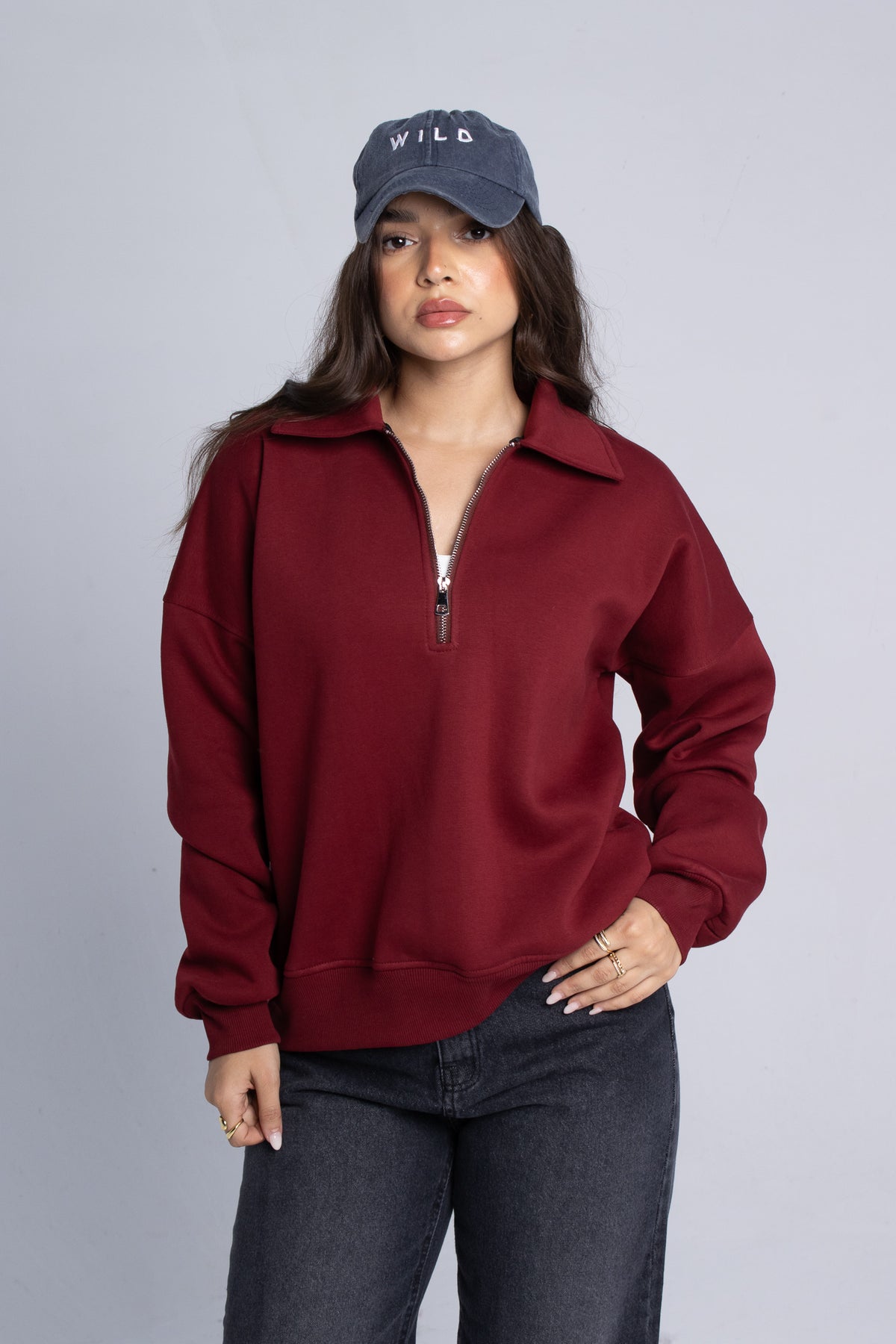 Zip-Up Sweater - Burgundy