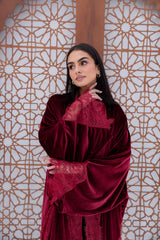 Velvet X Lace Kaftan - Burgundy