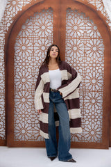 Mesh X Linen Cardigan - Brown