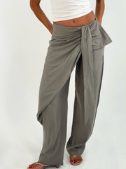 Bow Waist Linen Pants - Olive