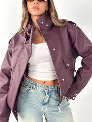 Leather Pockets Jacket - Burgundy