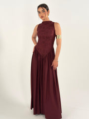 V Lace Dress - Burgundy