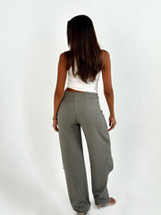 Bow Waist Linen Pants - Olive