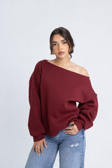 Oversized Offshoulder Top - Burgundy