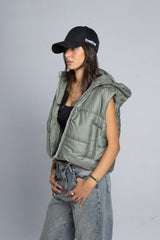 Hooded Cropped Vest - Olive
