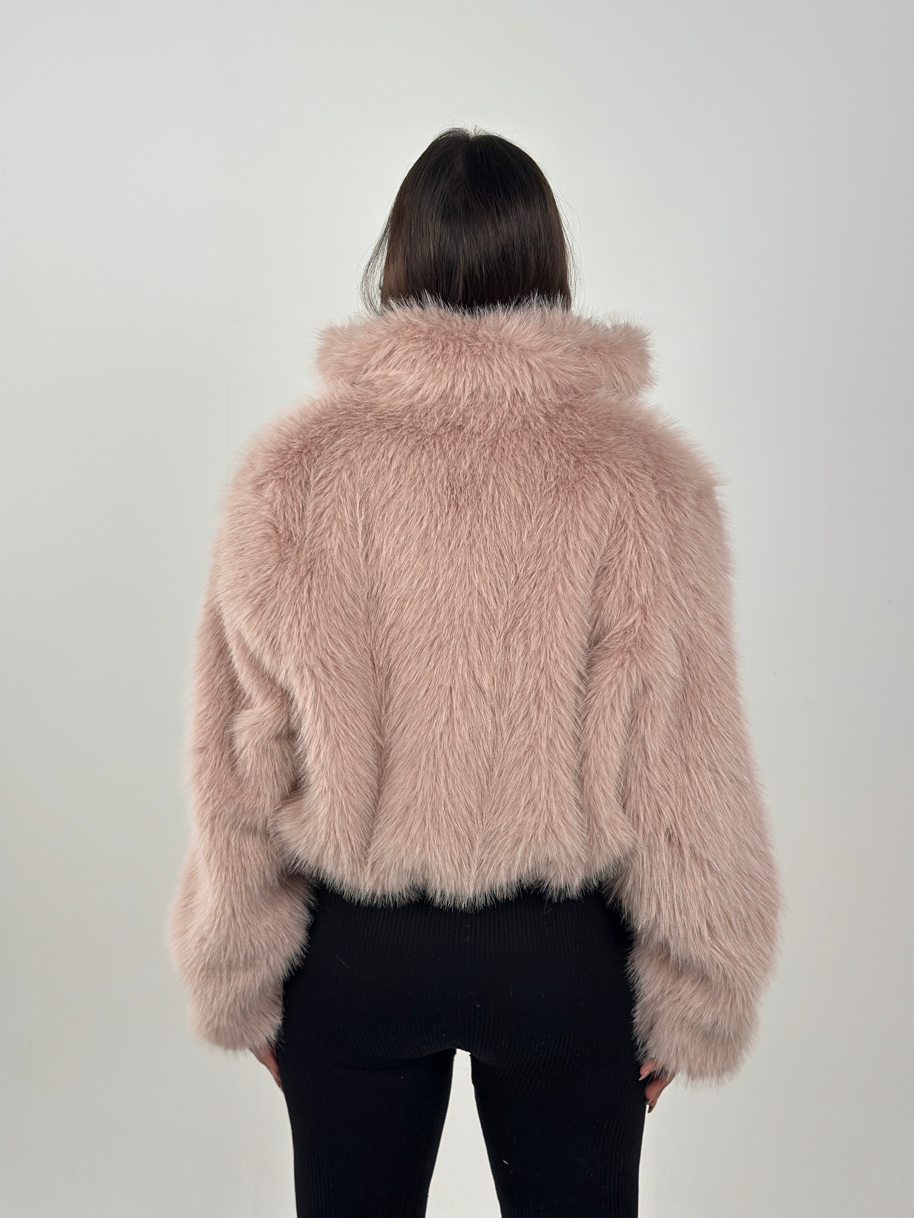 Cropped Zip Fur Jacket - Rose