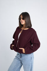 Wool Bomber Jacket - Burgundy