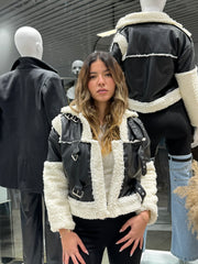 Fur Sleeves Leather Jacket