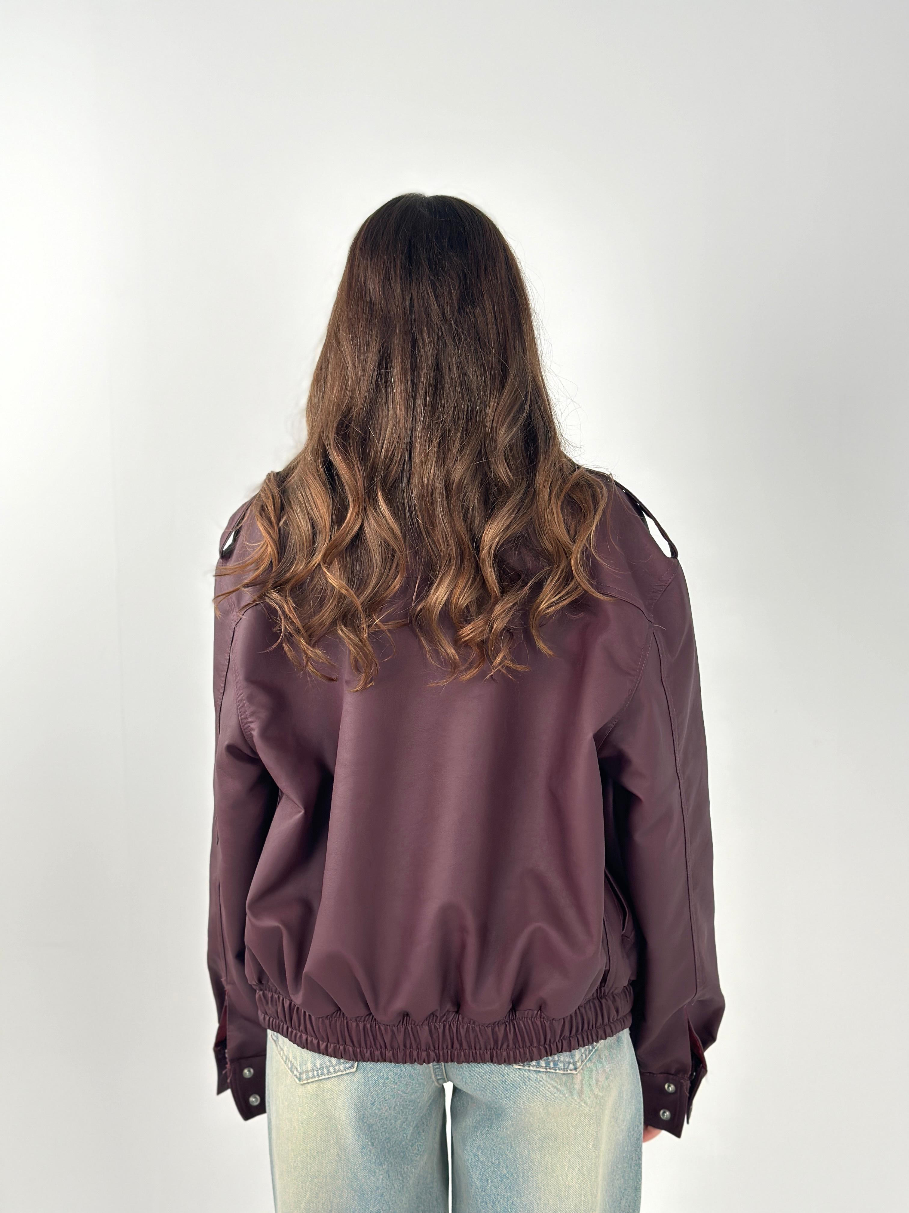 Leather Pockets Jacket - Burgundy