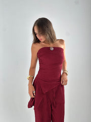 Strapless Crushed Set - Burgundy