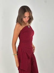 Strapless Crushed Set - Burgundy